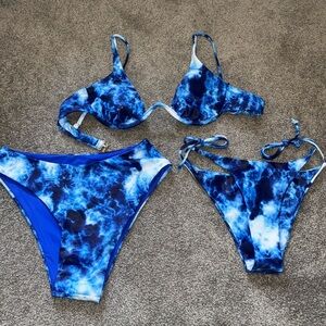 Size SMALL Blue Marble SHEIN Bikini with 2 bottom options